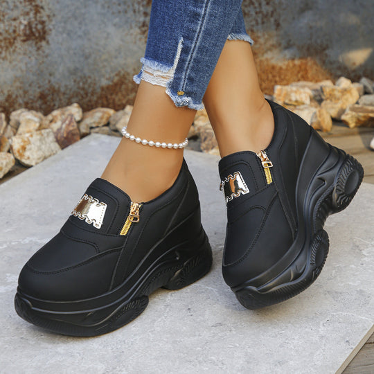 Damen Sportliche Plateau-Sneaker mit glänzendem Reißverschluss und verstärkter Sohle R&B