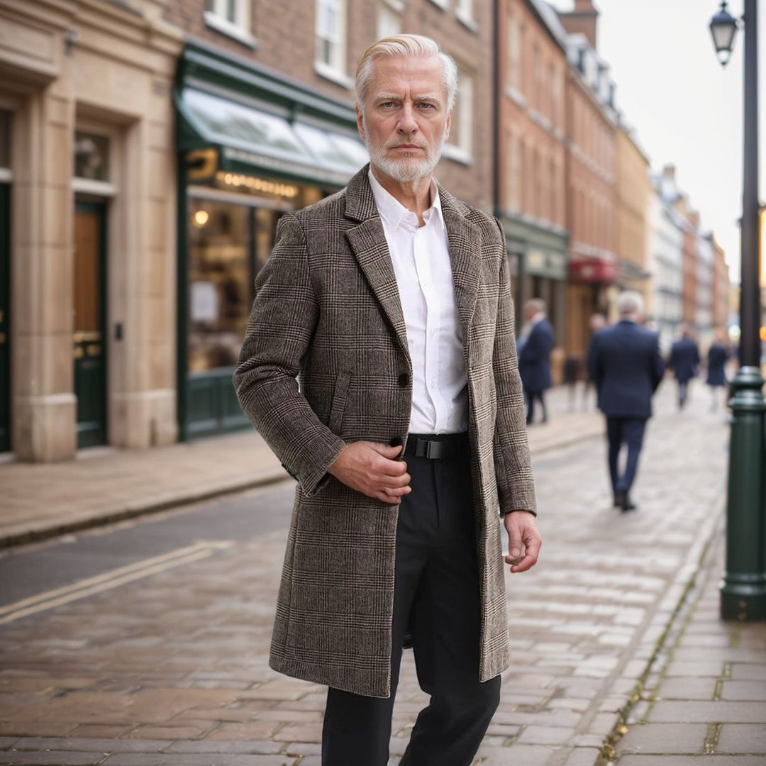 Herren eleganter Hahnentrittmuster-Mantel mit isolierter Fütterung R&B