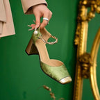 Damen nan elegante Slingback-Pumps mit quadratischer Zehenform, Jacquard-Obermaterial und gedrehtem Schmuckriemen R&B