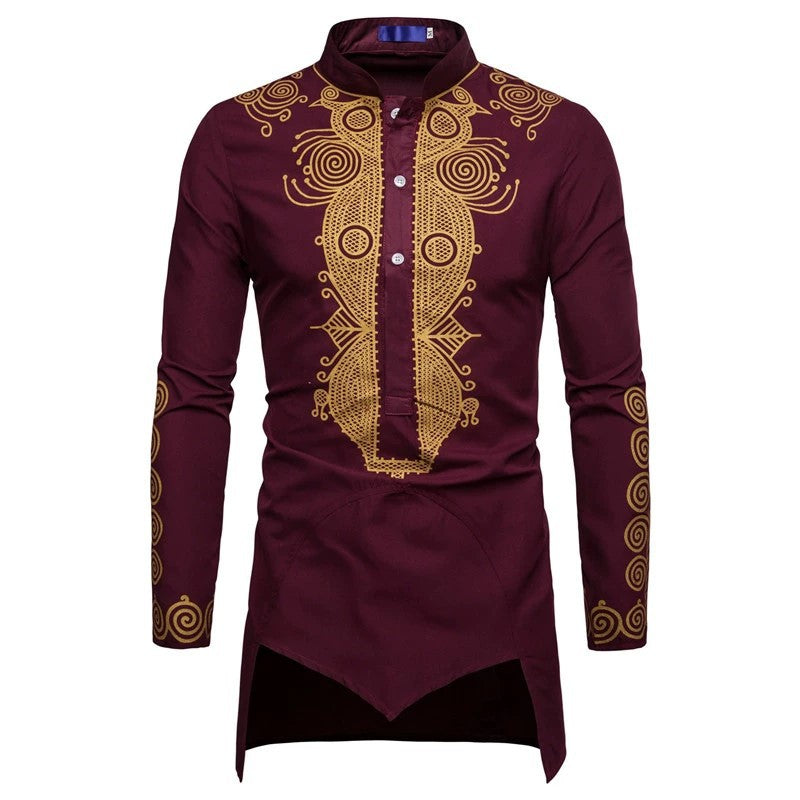 Herren elegantes traditionelles Hemd mit feinen Stickmustern