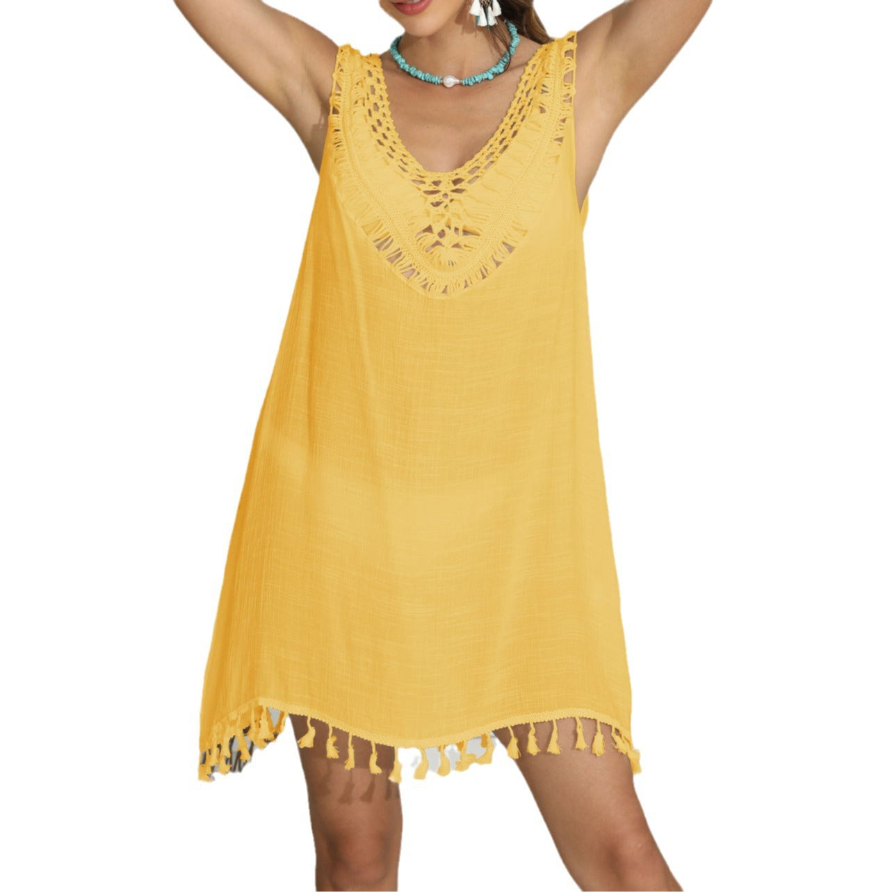 Damen luftiges Strandkleid mit fransigen Details R&B 1779788129