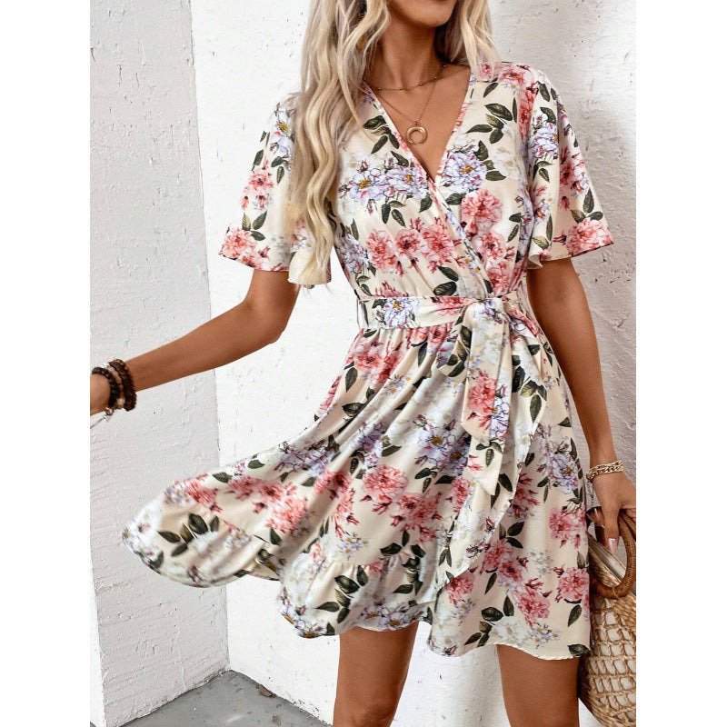 Damen Blumengemustertes Wickelkleid mit Taillengürtel R&B