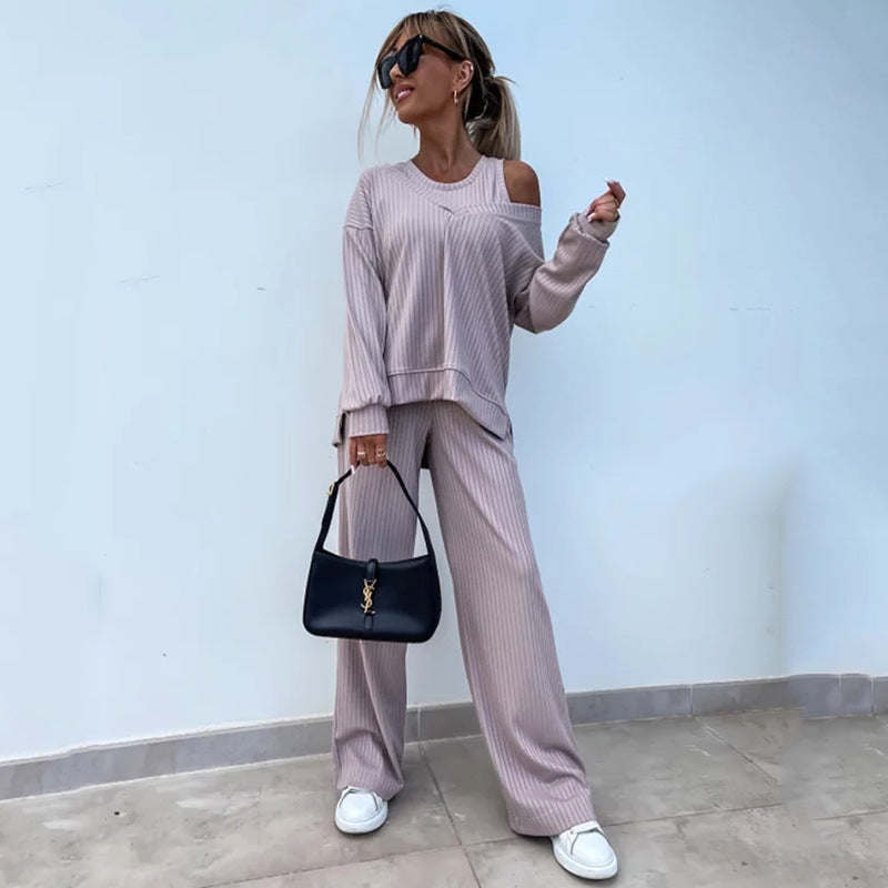 Damen lässiges Relaxed-Fit Lounge-Set mit weitem Schnitt und angenehmem Ripp-Design R&B