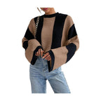 Damen Strickpullover mit strukturiertem Wabenmuster und weiten Ärmeln R&B