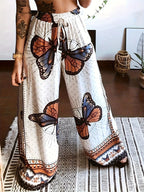 Damen Weite Palazzo-Hose mit buntem Schmetterlingsdruck und elastischem Bund R&B