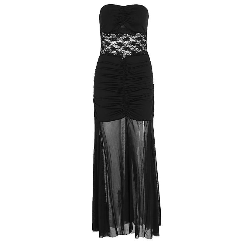 Damen Elegantes bodenlanges Kleid mit Spitzenakzenten R&B