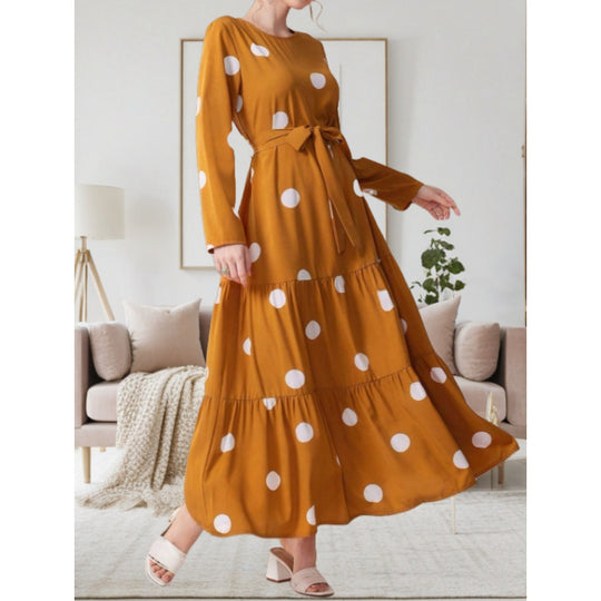 Damen Maxikleid mit buntem Polka-Dot-Muster und Taillengürtel R&B