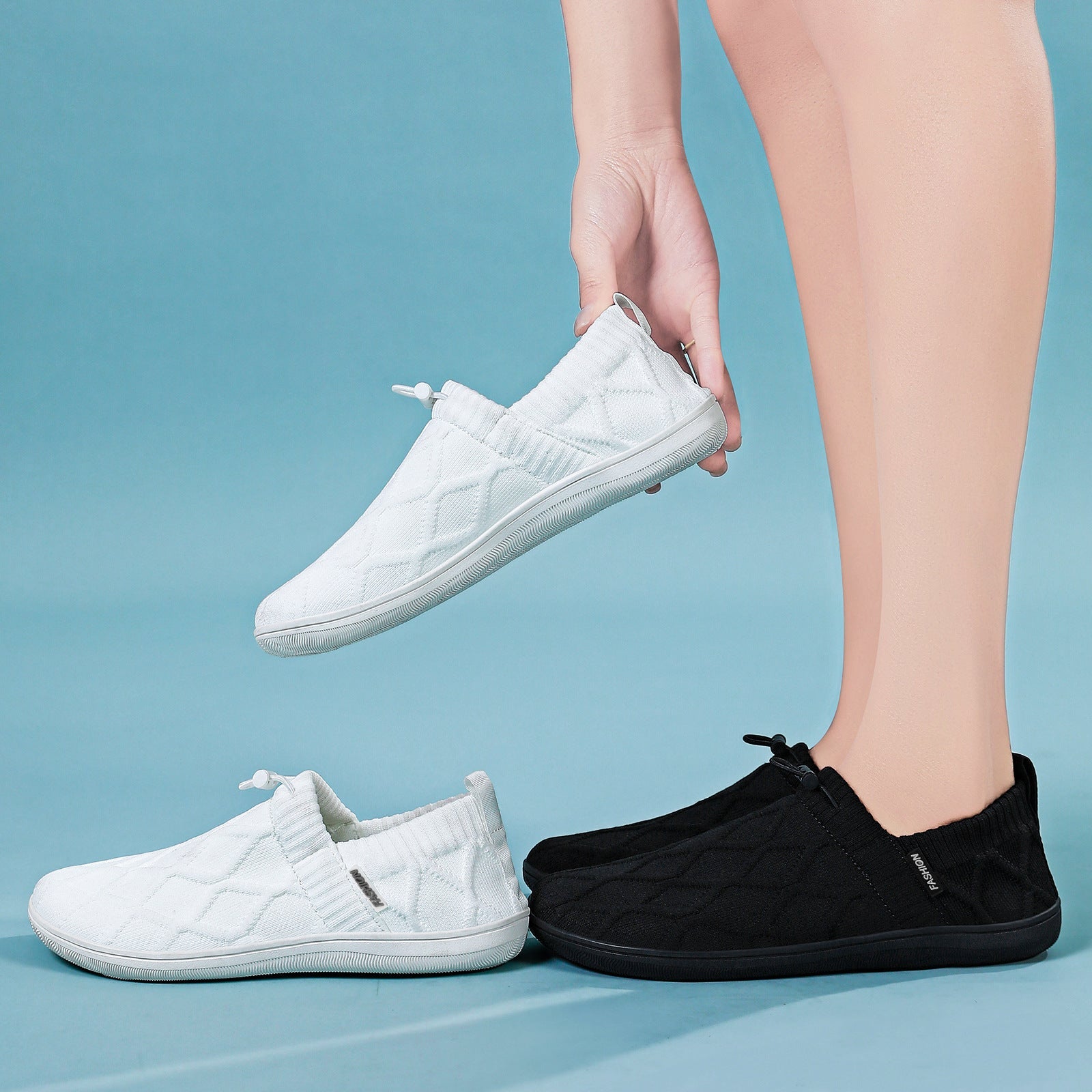 Damen Bequeme Slip-On Sneakers mit elastischem Strickdesign R&B