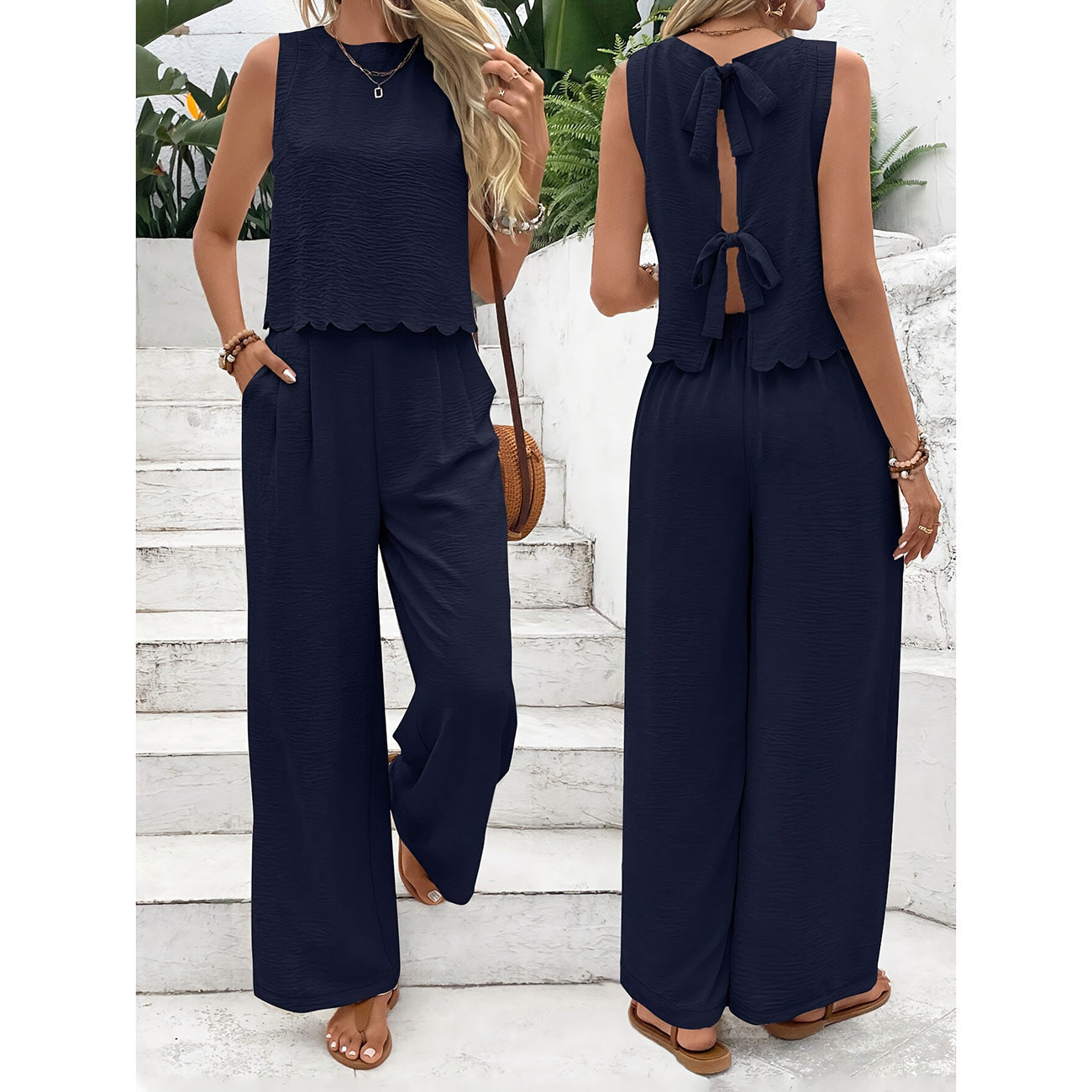 Damen Lässiger Jumpsuit mit elegantem Rückenausschnitt und weitem Bein R&B