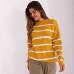 Damen lässiger Strickpullover mit modernem Streifenmuster und weitem Schnitt R&B