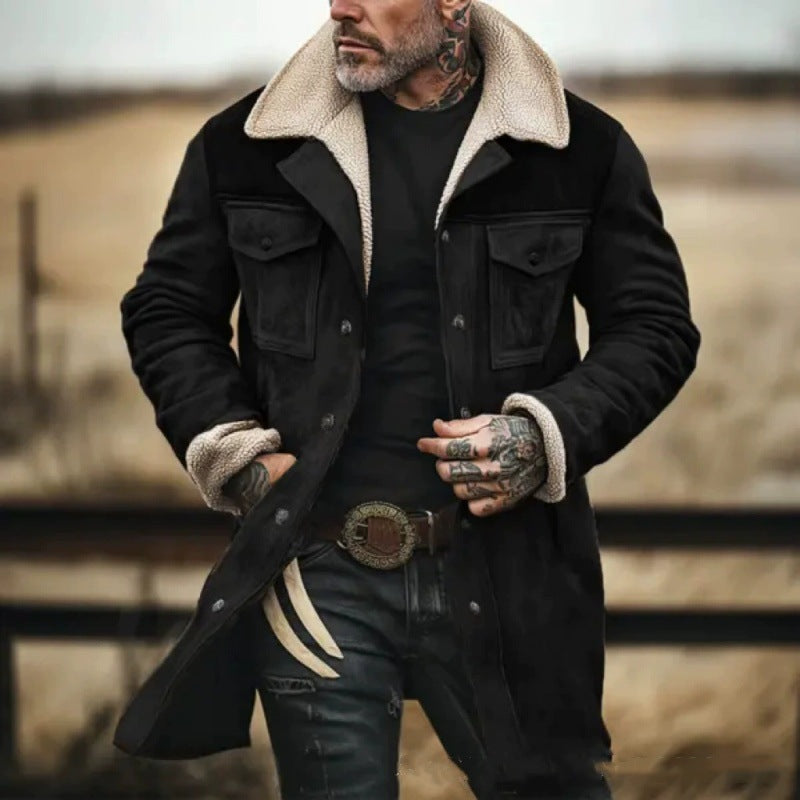 Herren Suede-Langjacke mit Teddy-Futter und praktischen Taschen R&B