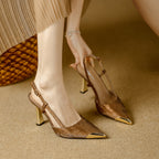 Damen Slingback-Pumps mit edlem Goldakzent