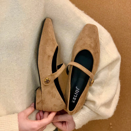 Damen elegante Ballerinas mit modischem Riemchen und hochwertigem Veloursleder R&B