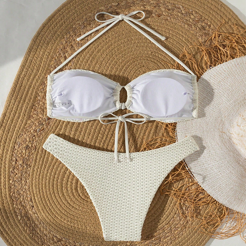 Damen Triangel-Bikini-Set mit dekorativem Knotendetail und elastischem Bund R&B