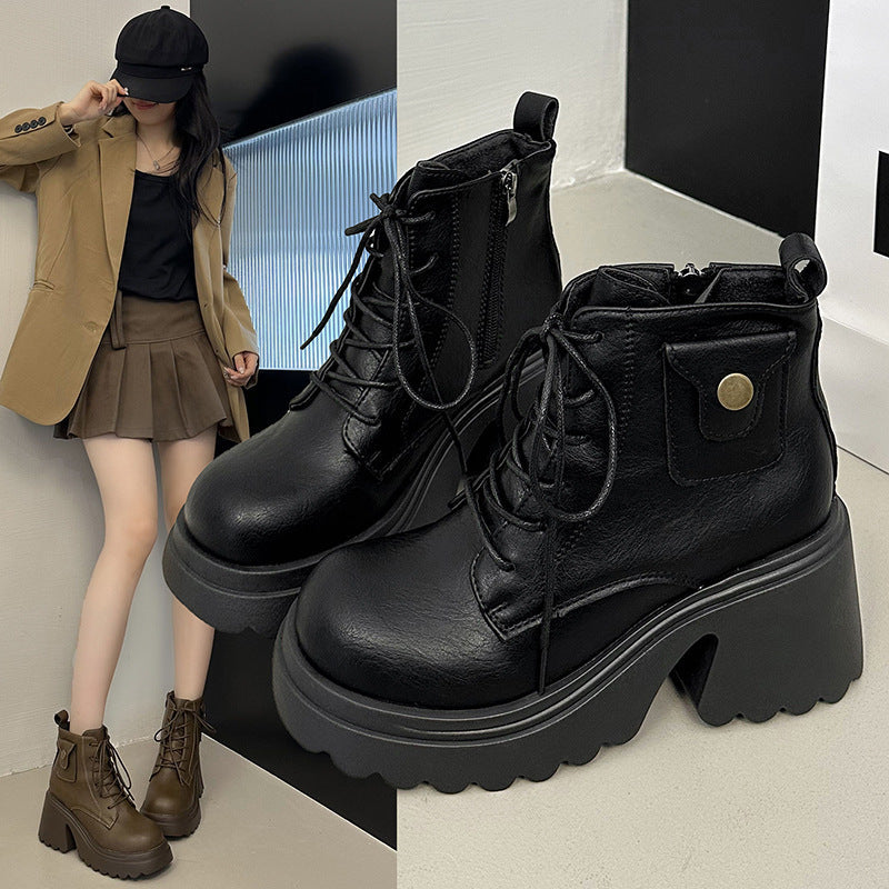 Damen Chunky Stiefel mit hohem Absatz und seitlichem Reißverschluss R&B