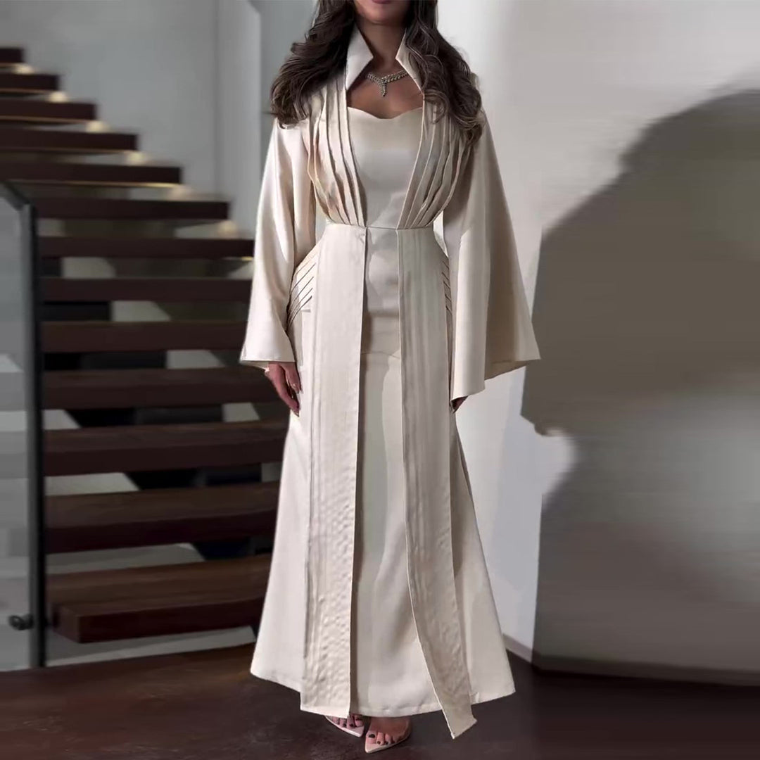 Damen elegantes Maxikleid mit schickem Taillenschnitt und luxuriösem Satinbesatz R&B