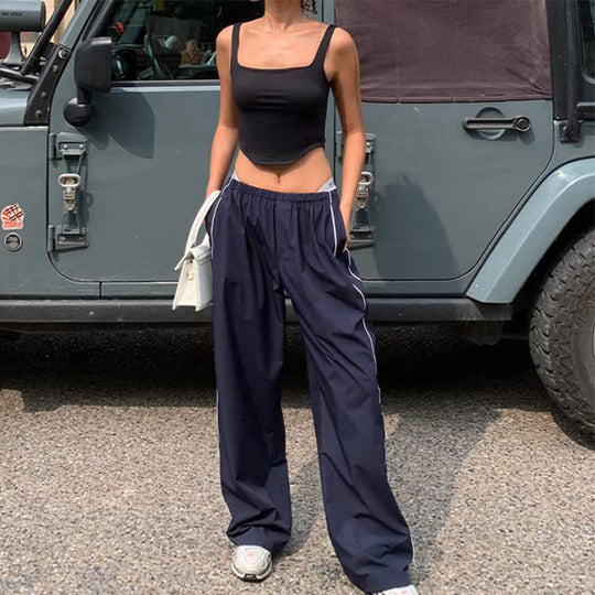 Damen Weite Satin-Hosen mit elastischem Bund R&B