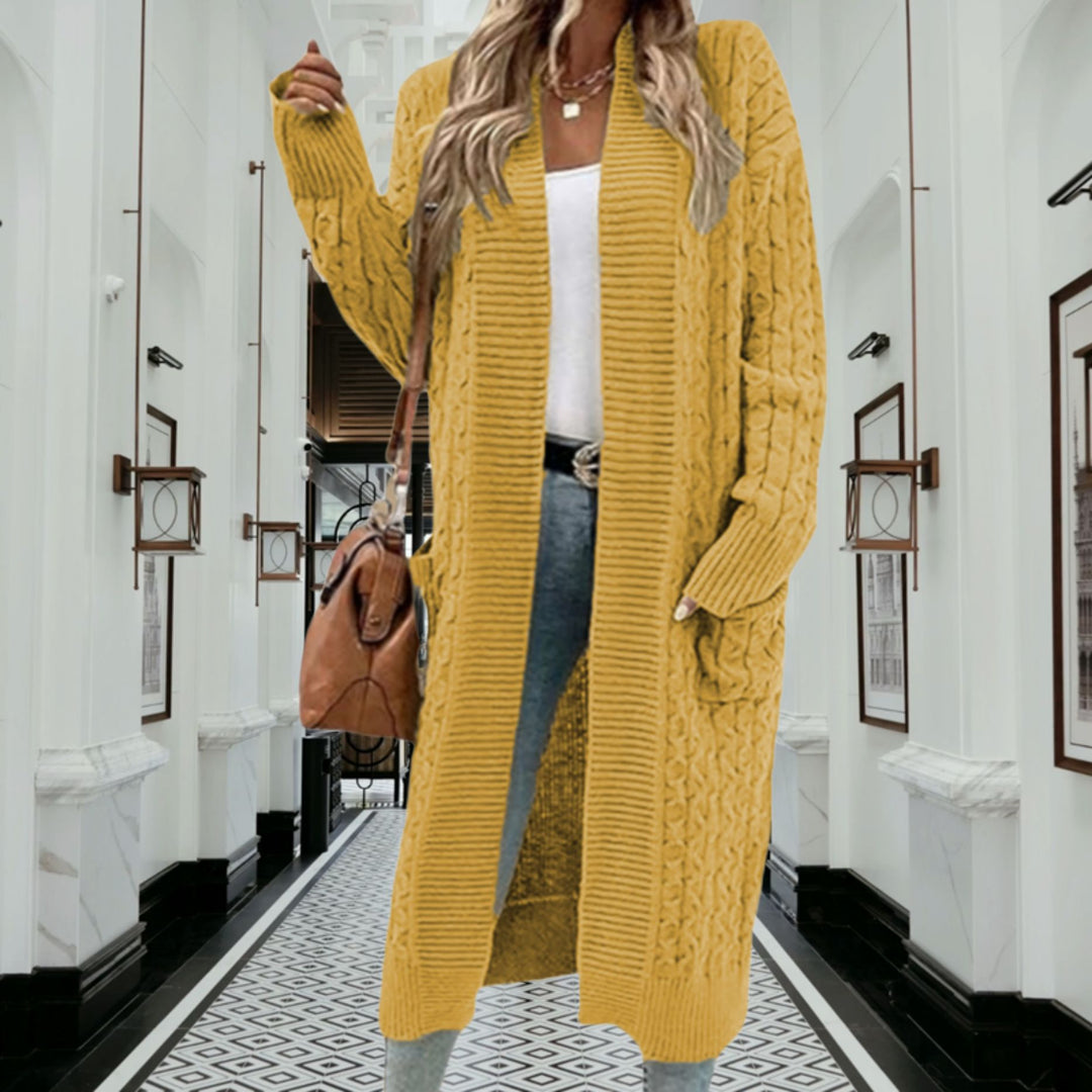 Damen Strickmantel mit modischen Zopfmuster und tiefen Taschen R&B