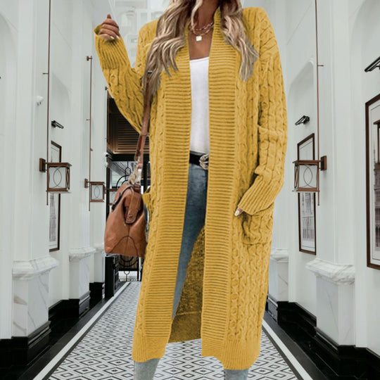 Damen Strickmantel mit modischen Zopfmuster und tiefen Taschen R&B