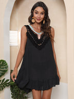 Damen luftiges Häkelkleid mit Fransen R&B
