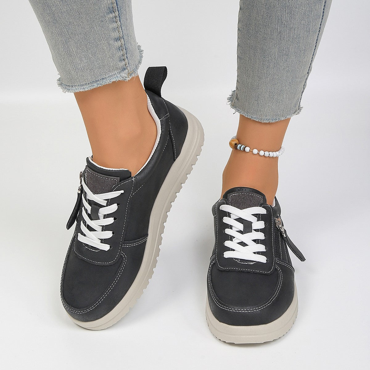Damen Sneakers mit modischem Reißverschluss und bequemer Sohle R&B
