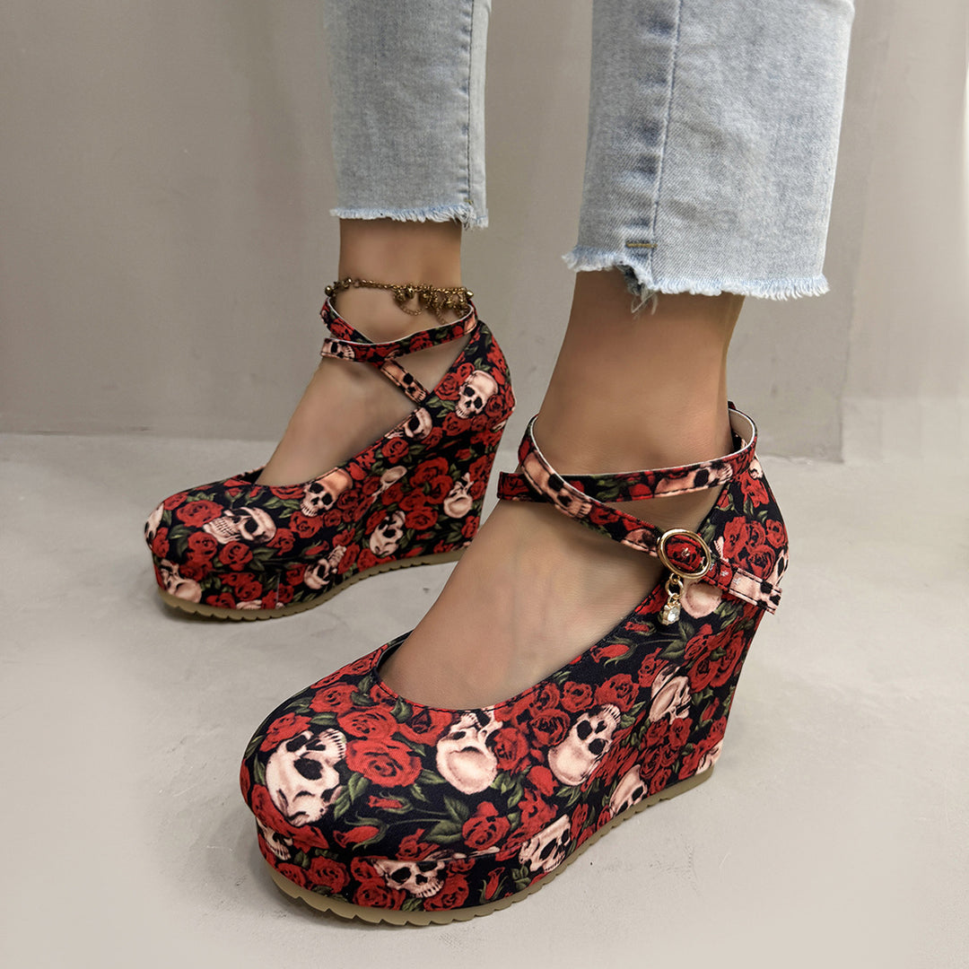 Damen Wedge-Sandaletten mit floralem Design und geschmackvollem Riemen R&B