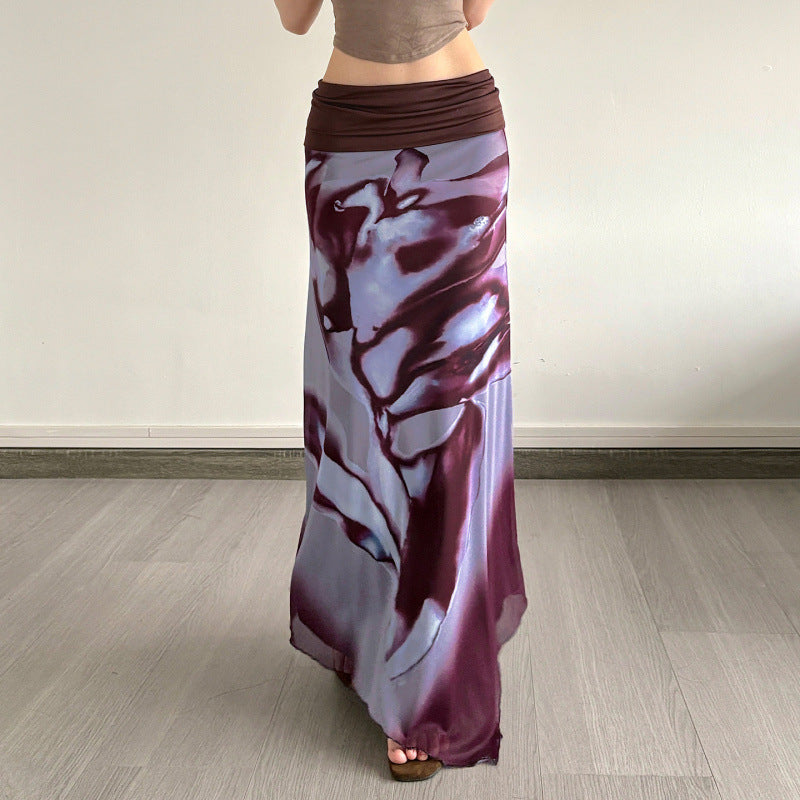Damen Eleganter Maxirock mit farbenfrohem floralem Muster und komfortablem elastischem Bund R&B