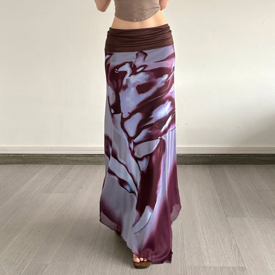 Damen Eleganter Maxirock mit farbenfrohem floralem Muster und komfortablem elastischem Bund R&B