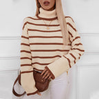 Damen modischer Rollkragenpullover mit breiten Streifen und lässigem Schnitt