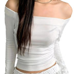 Damen Off-Shoulder Langarmshirt mit bequemer Passform und lässiger Eleganz R&B