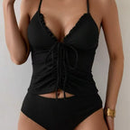 Damen Tankini-Set mit gerafftem Oberteil und hoch taillierter Hose R&B