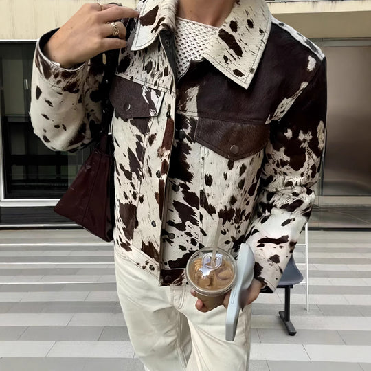 Damen Kunstlederjacke mit auffälligem Tierornament R&B