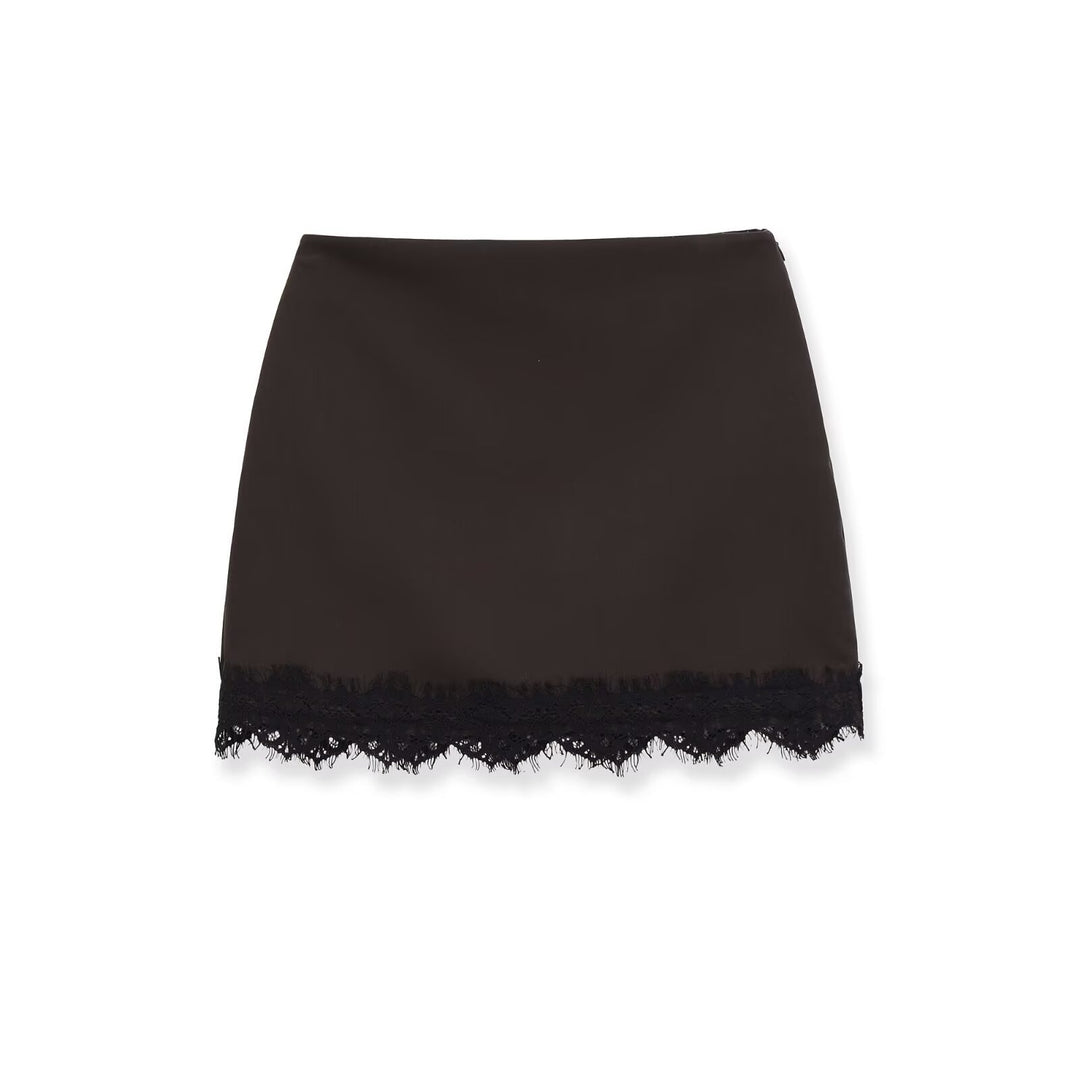 Damen eleganter Rock mit Spitzenbesatz und strukturiertem Gewebe R&B