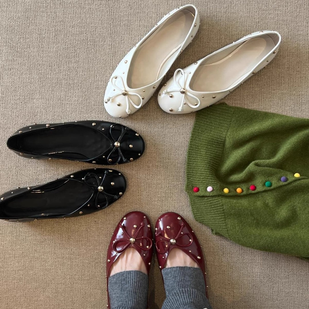 Damen Ballerinas mit modischem Schleifendesign und dekorativem Perlenbesatz R&B