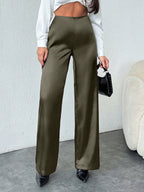 Damen elegante, weite Satin-Hose mit hohem Bund und fließendem Schnitt R&B