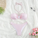 Damen Bandeau-Bikini mit zeitlosem Streifenmuster und eleganter Schnürung R&B