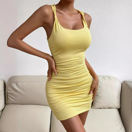 Damen Figurbetontes Sommerkleid mit verstellbaren Trägern und Raffungen R&B