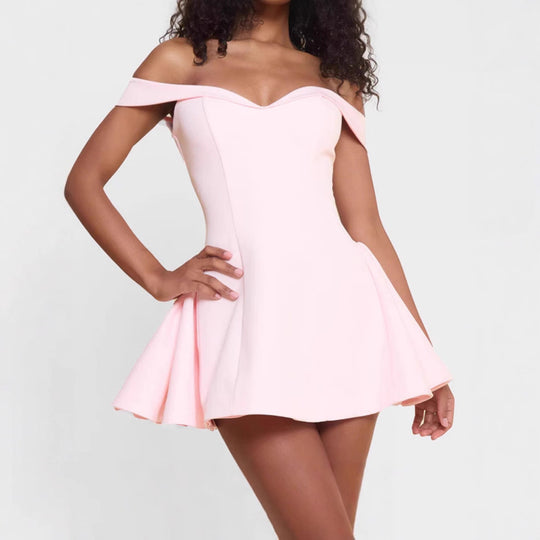 Damen Off-Shoulder Minikleid mit schwingendem Rock R&B