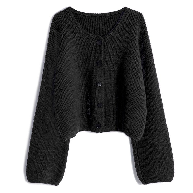 Damen modischer Short Cardigan mit feiner Rippstruktur und Knopfdetaillierung R&B