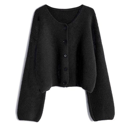 Damen modischer Short Cardigan mit feiner Rippstruktur und Knopfdetaillierung R&B