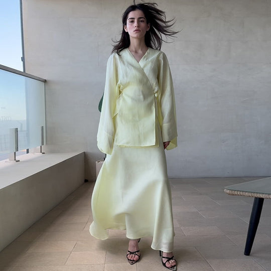 Damen elegantes Maxikleid aus satinierter Baumwolle R&B