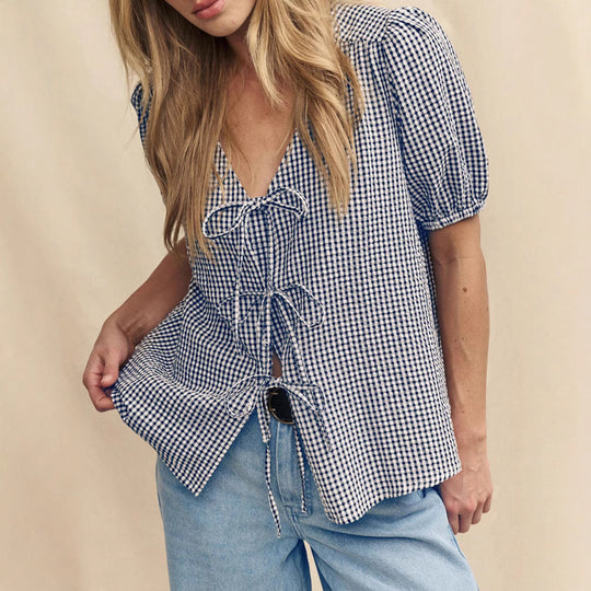 Damen Bluse mit Knoten-Detail und Puffärmeln R&B
