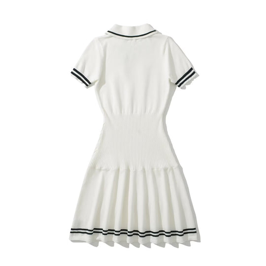 Damen Polo-Kleid mit Rüschensaum und dekorativem Bindeakzent R&B