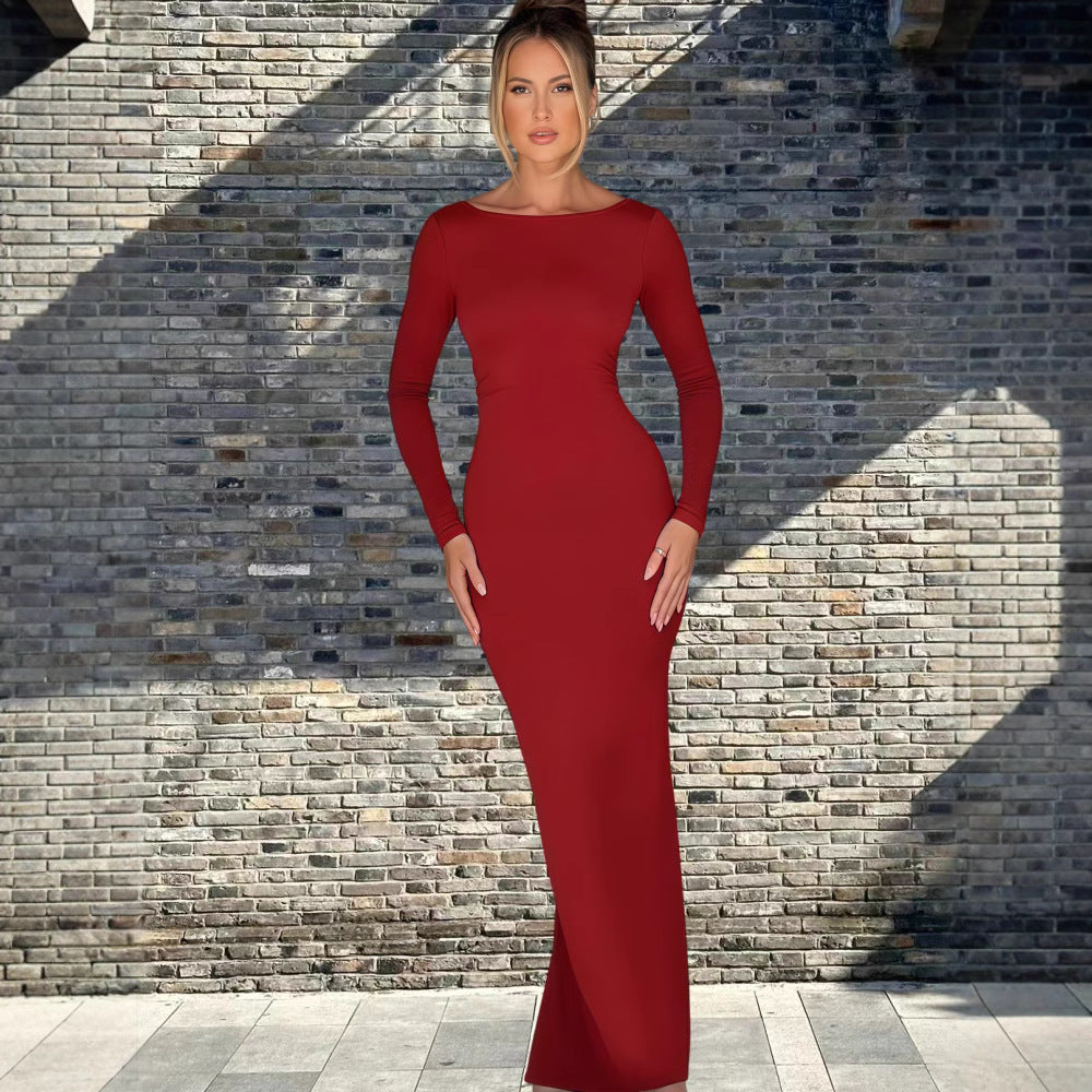 Damen Figurumspielendes Maxikleid mit langem Arm und elegantem Schnitt R&B