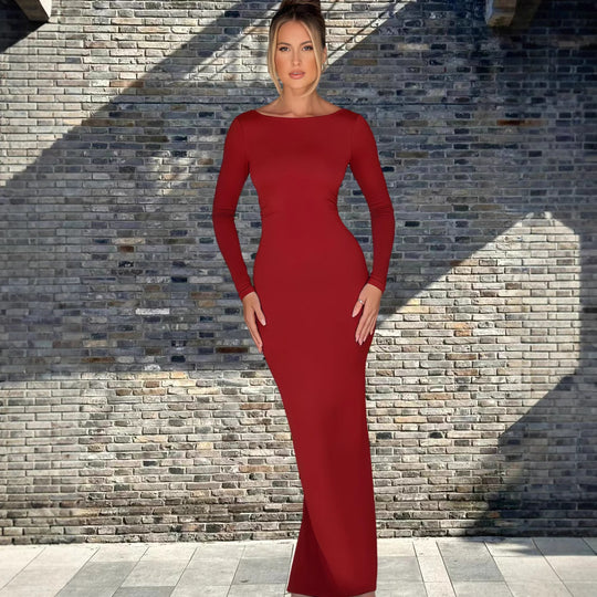 Damen Figurumspielendes Maxikleid mit langem Arm und elegantem Schnitt R&B
