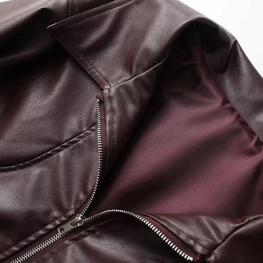 Damen Kunstlederblousonjacke mit weitem Schnitt und lässigen Details R&B