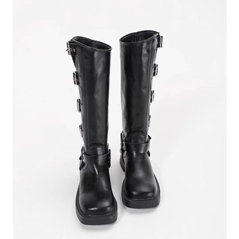 Damen Stiefel mit modischen Schnallen und robustem Blockabsatz R&B