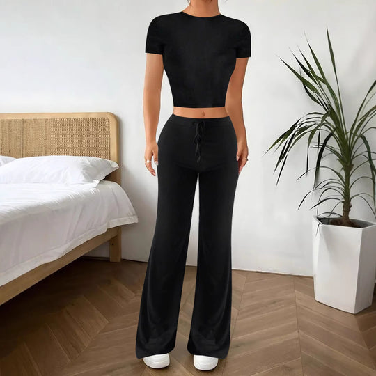 Damen Lässiges Lounge-Set mit Crop-Oberteil und weitem Schnitt R&B