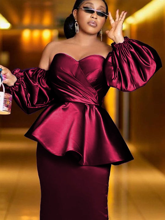Damen Elegantes Kleid mit schulterfreiem Design und voluminösen Puffärmeln R&B