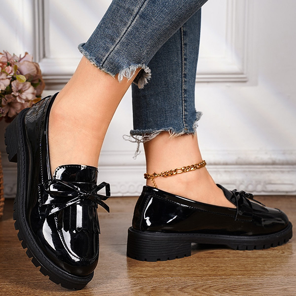 Damen Mokassins mit fransigen Details und rutschfester Profilsohle R&B